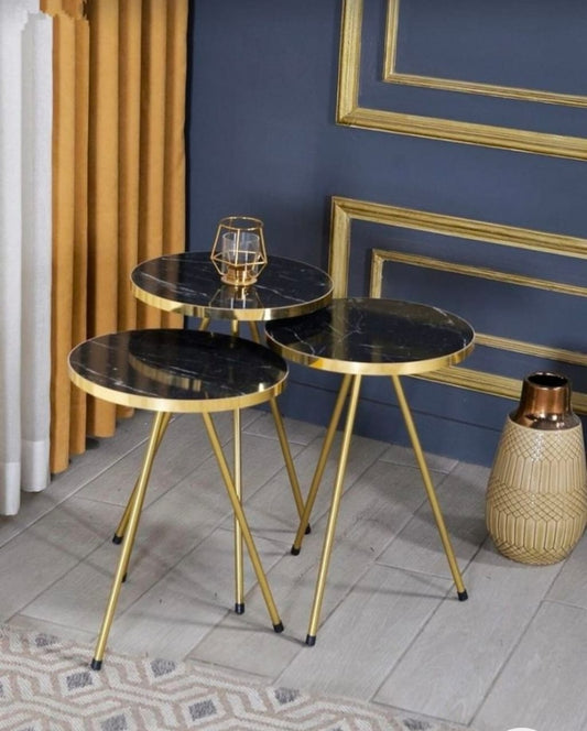 Side Tables Set of 3 Round Coffee Tables with Metal Frame Living Room Table