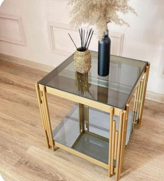 Gold  2-Tier Side Table With Glass Top coffee table