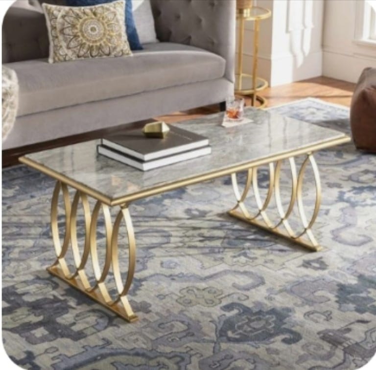 Coffee Table White Mdf and Gold Metal