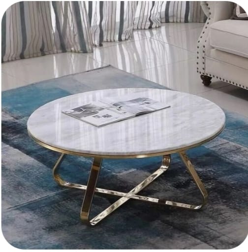 Round Coffee Table Modern Cocktail Table with X-Base MDF Top for Living Room