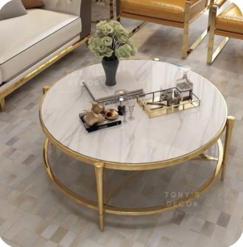 Modren coffee table with  Mdf White Round Sofa Coffee Table, Professional Metal Baking Craft Frame, Table Coffee for Small Living Room