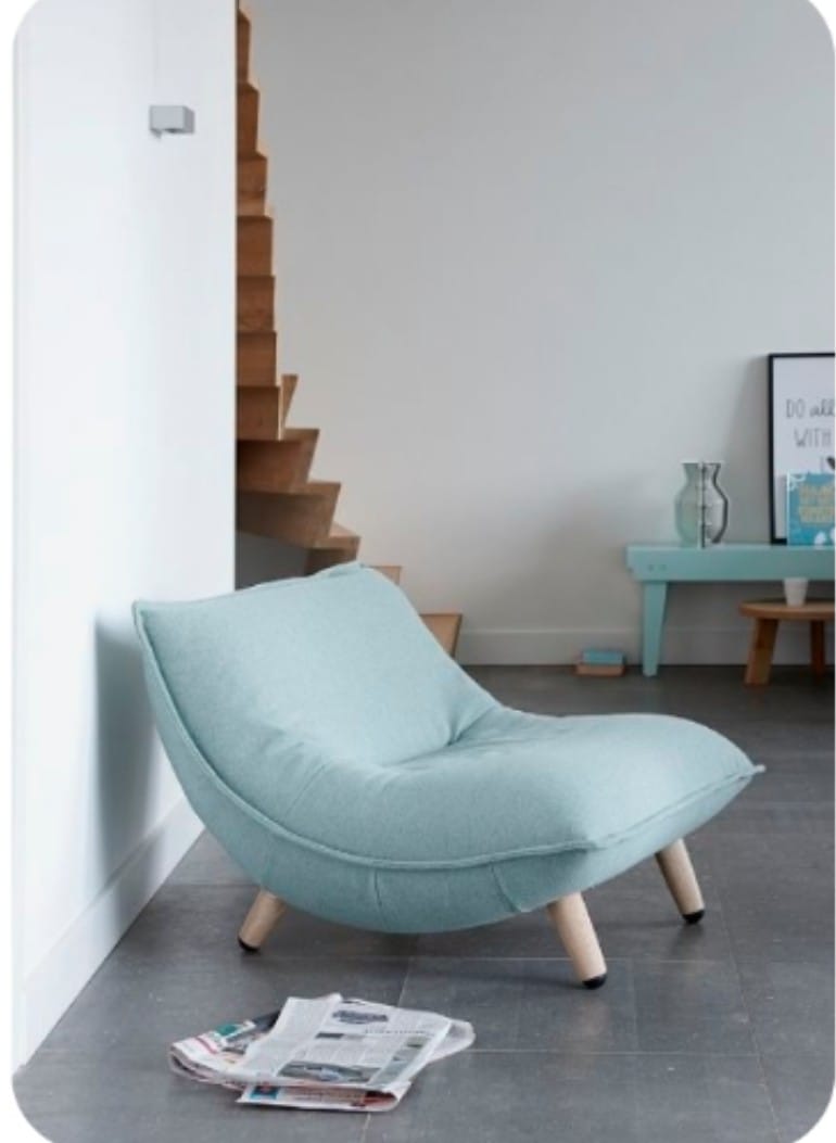 Upholstery Lounge Chair with Wooden Frame Engineered Wood Lounger  (Finish Color - light blue)