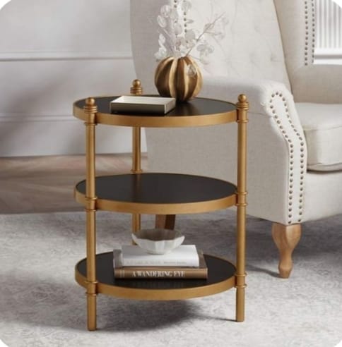 Gold Metal End Table, 3 Tier Circle Side Table, Sofa Table, Coffee Table Indoor/Outdoor