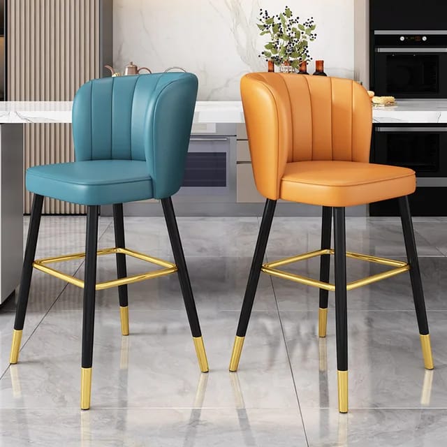 Faux Leather Barstools Upholstered Seat with Backrest Black Metal Legs Kitchen Breakfast Counter Chairs
