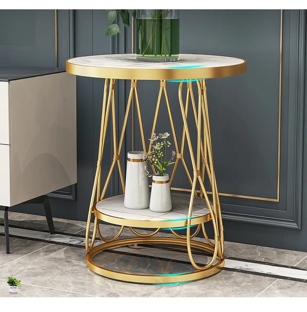 Desk Coffee Table,  Mdf Top Metal Round Side Table Balcony Leisure Reception Table