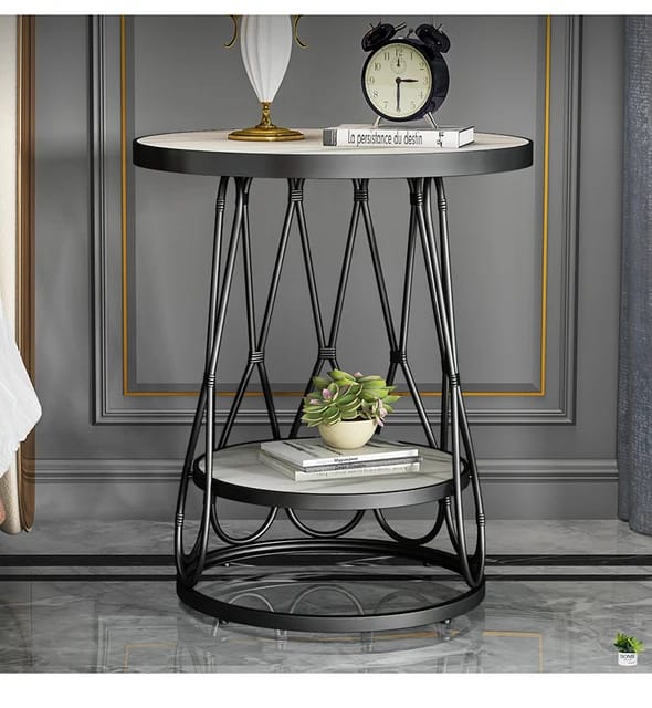 Desk Coffee Table,  Mdf Top Metal Round Side Table Balcony Leisure Reception Table