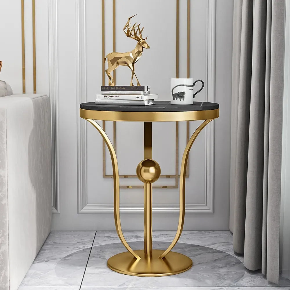 Modern Side Table with Stream-Lined Metal Pedestal