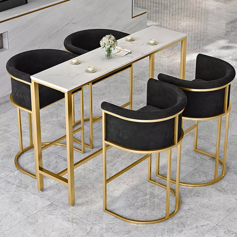 Upholstered Tall Counter Height Table with Velvet Bar Stools in Gold Frame (5 Piece Set)