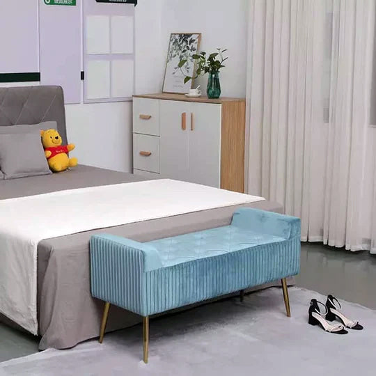 Luxurious Bedroom Bench, Velvet with Golden Legs