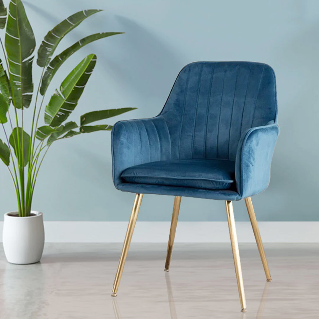 Kole Gold Velvet Armchair (Blue) chair