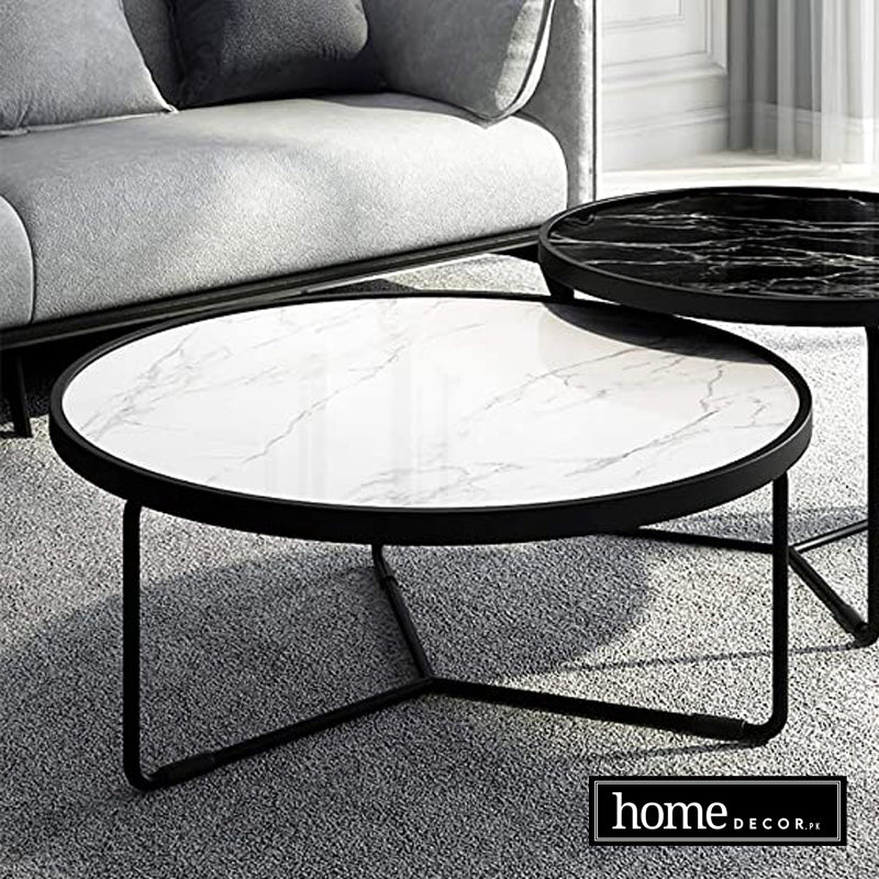 Round Tables Nesting Tables Handcrafted From Marble & Iron, Modern Space Saving Compact Coffee Side End Tables