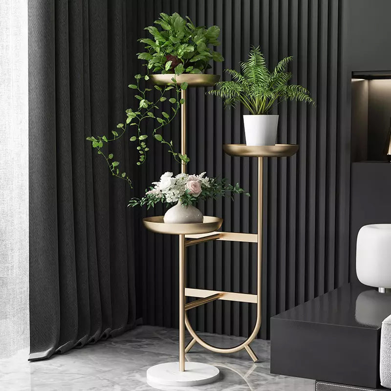 3-Tier Tall Metal Plant Stand Chic Unique Shaped Planter in Gold