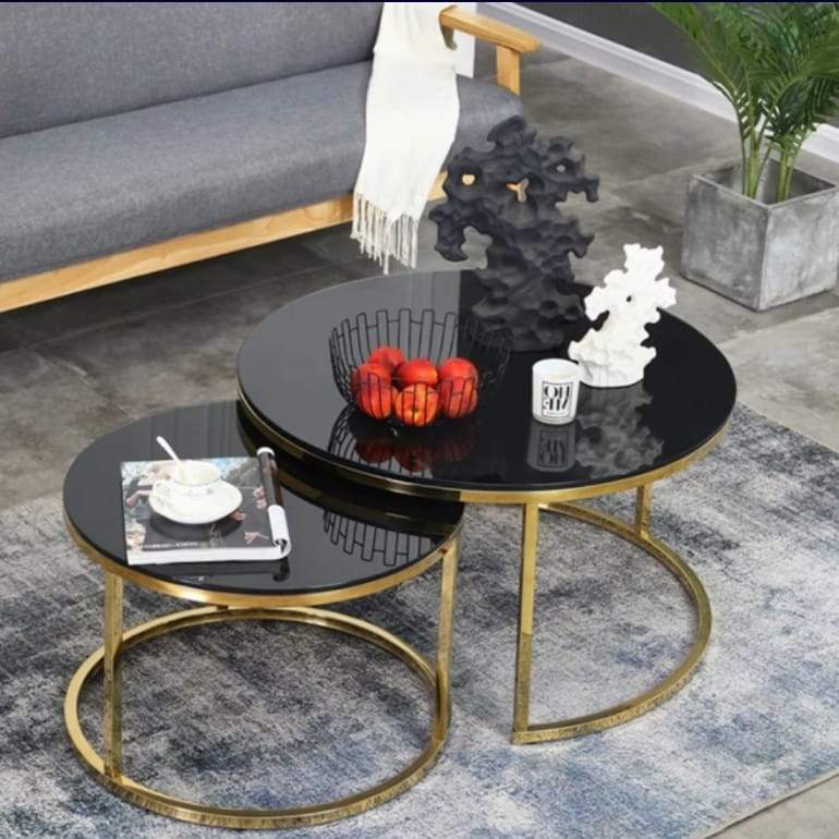 Simple Round Nesting Table with Black Glass Top