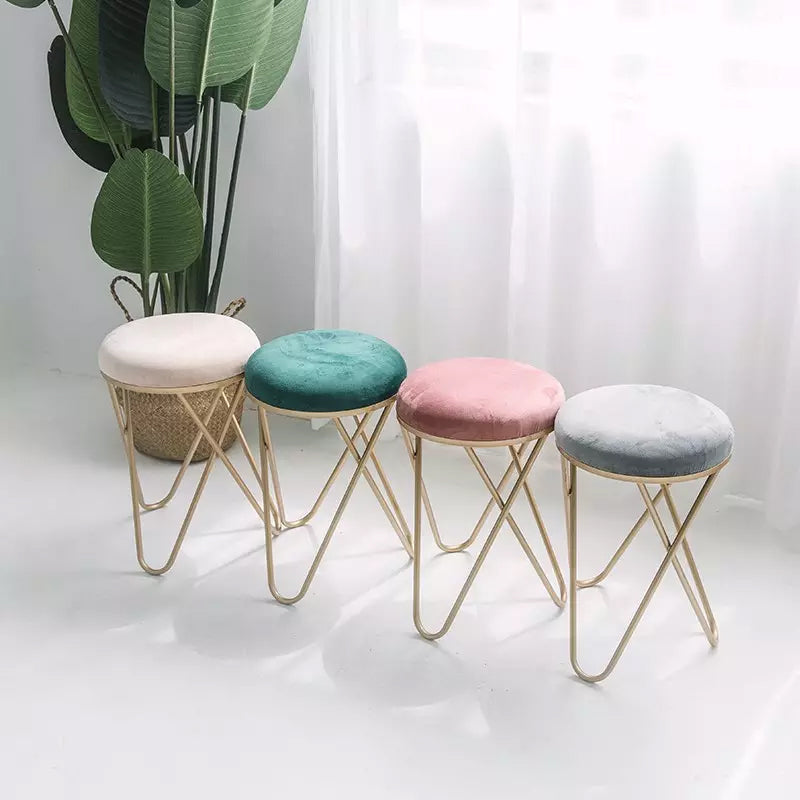 Round Velvet Tufted Bench with Metal Base (2Pcs)