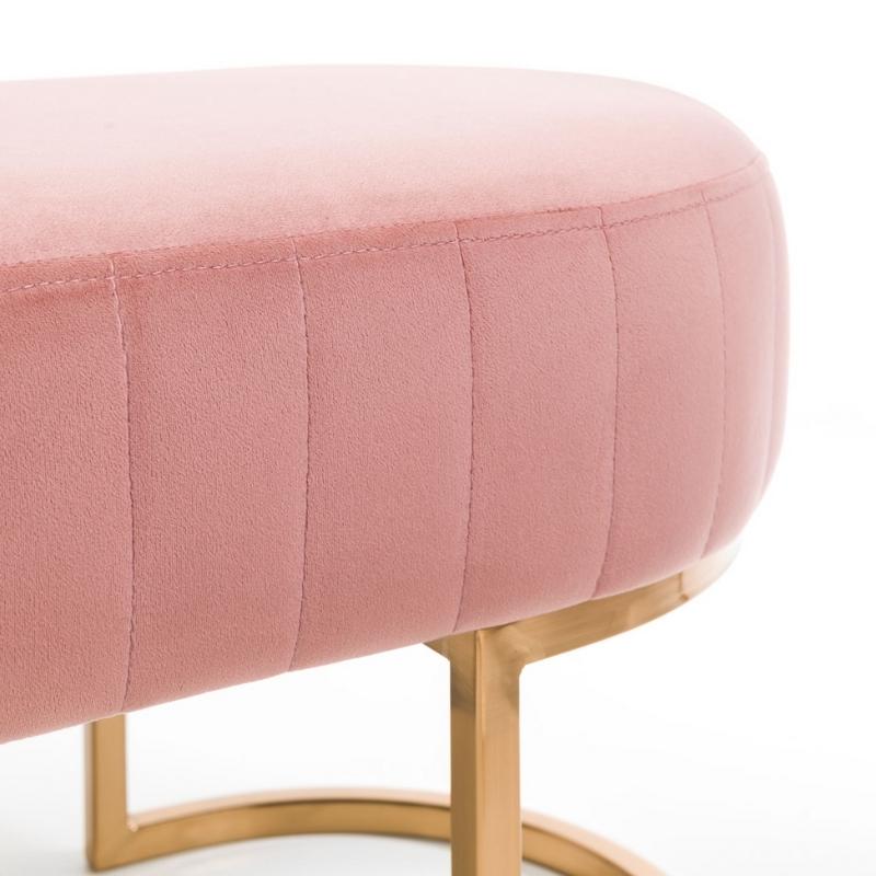 Safina Velvet Bench in Baby Pink with Gold Legs