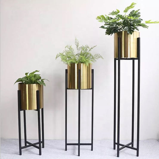Metal Flower Pot with Metal Stand (3Pcs Set)