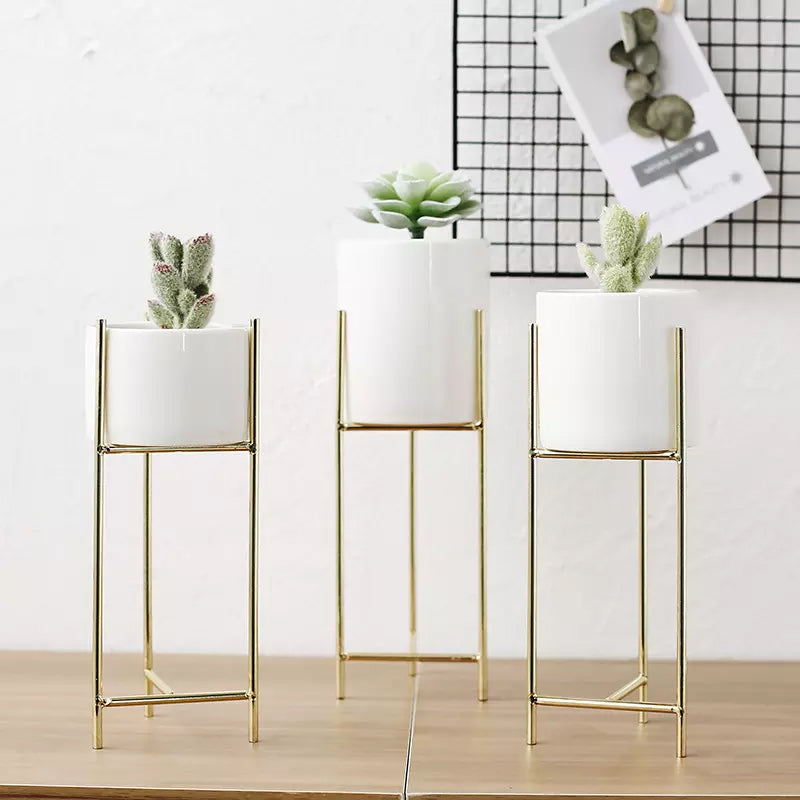 Metal Plant Stand with Metal Flower Pot (3 Pieces Set)