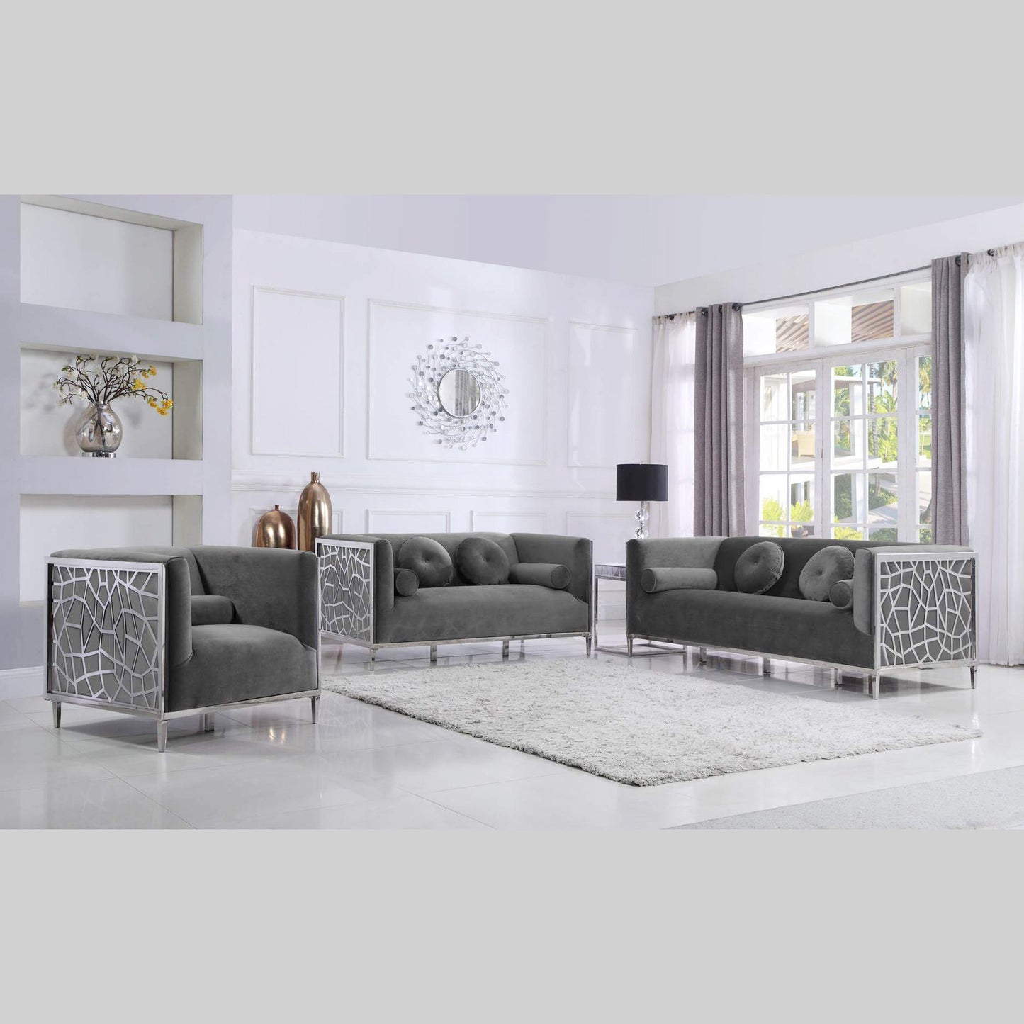 Meridian Furniture - Opal Velvet Sofa Set (3 Seater)