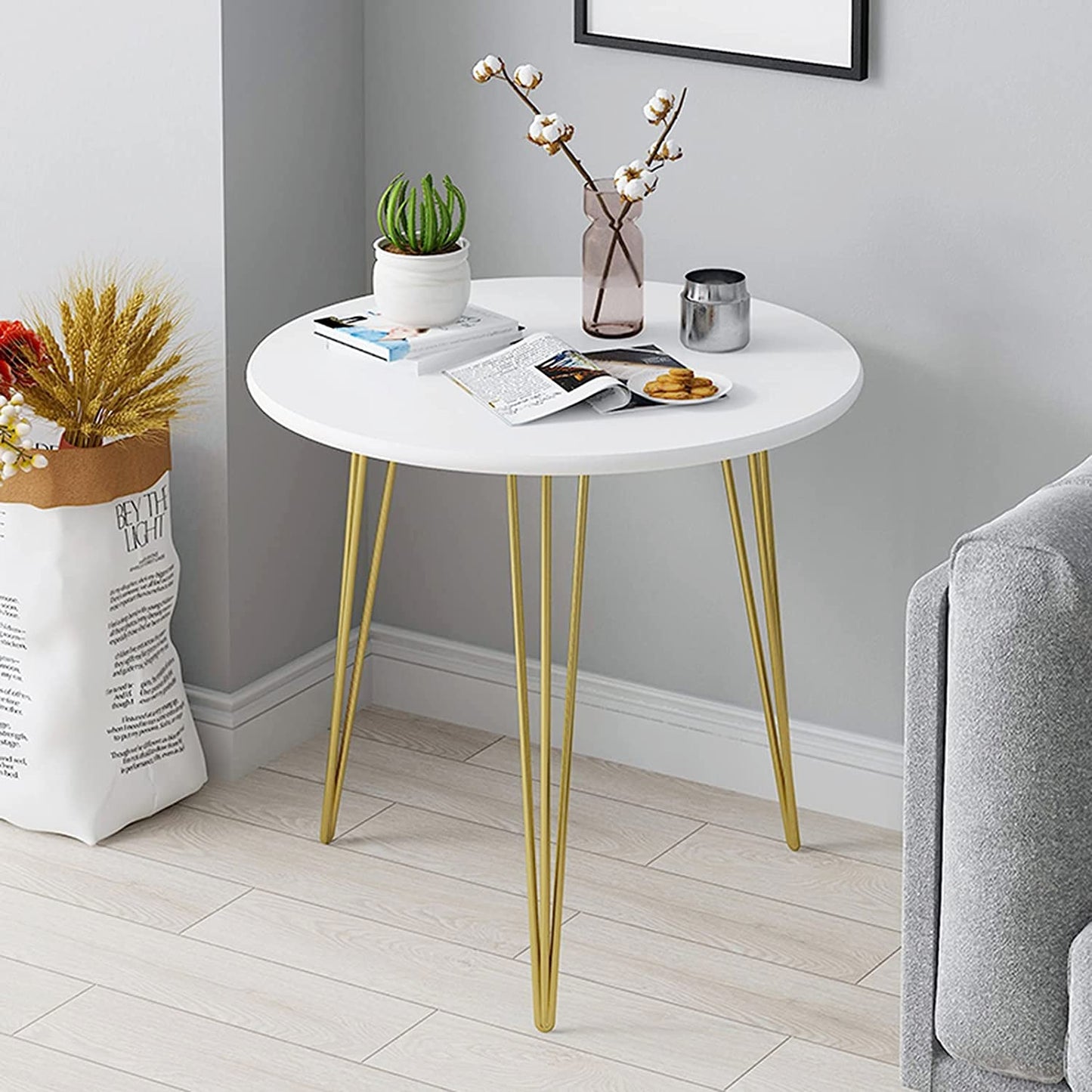 Round Side Table with Triangular Metal Legs