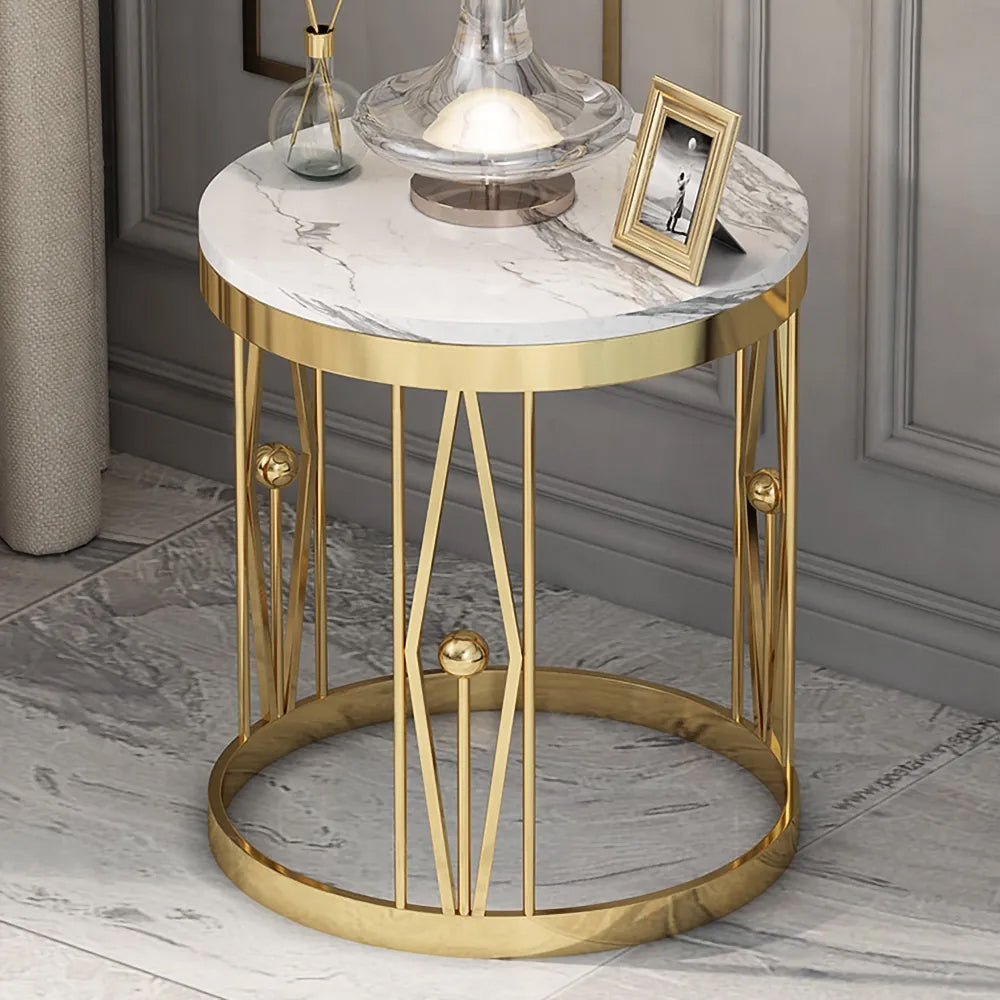 White MDF Top Coffee table Side Table With Satin Gold