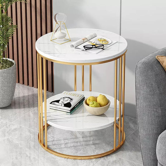 2-Tier Round Metal Sofa Side Table
