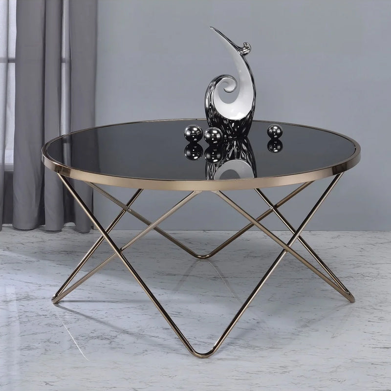 Valora Metal Frame Round Coffee Table - Black Glass